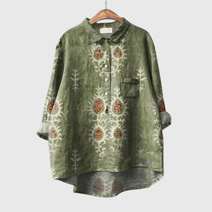 Elly | Floral Watercolor Long Sleeve Oversized Button Down Casual Blouse