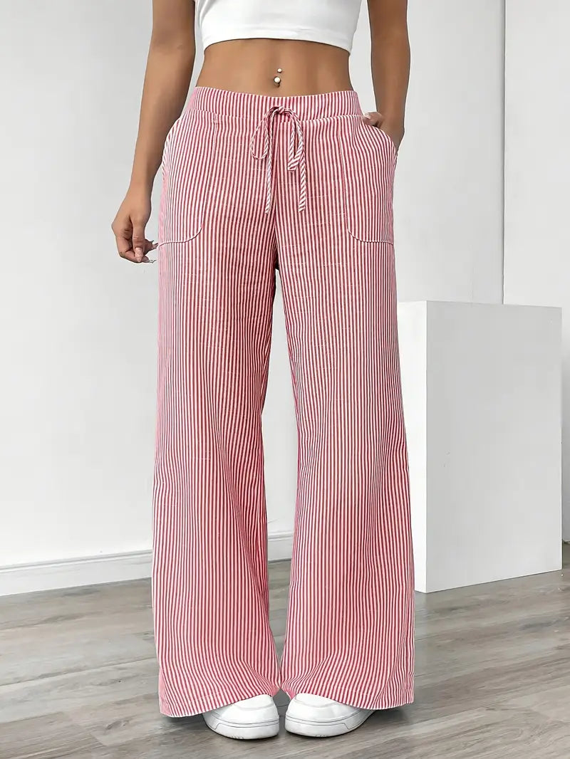 Marisol | Women's Wide Leg Striped Drawstring Beach Pants