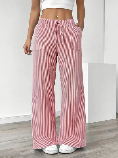 Marisol | Women's Wide Leg Striped Drawstring Beach Pants