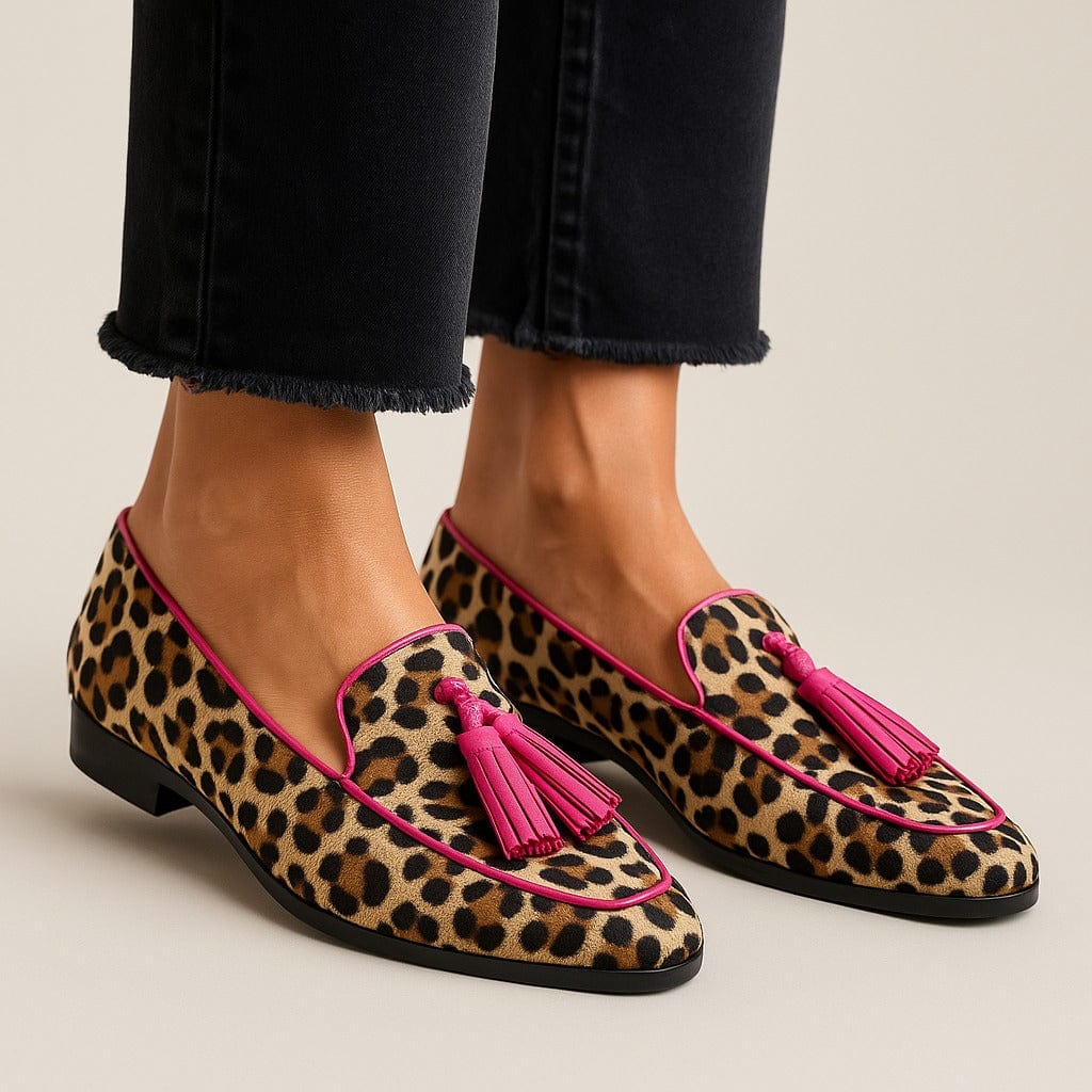 Delphinea | Women's Animal Print Tassel Leopard Flat Loafer