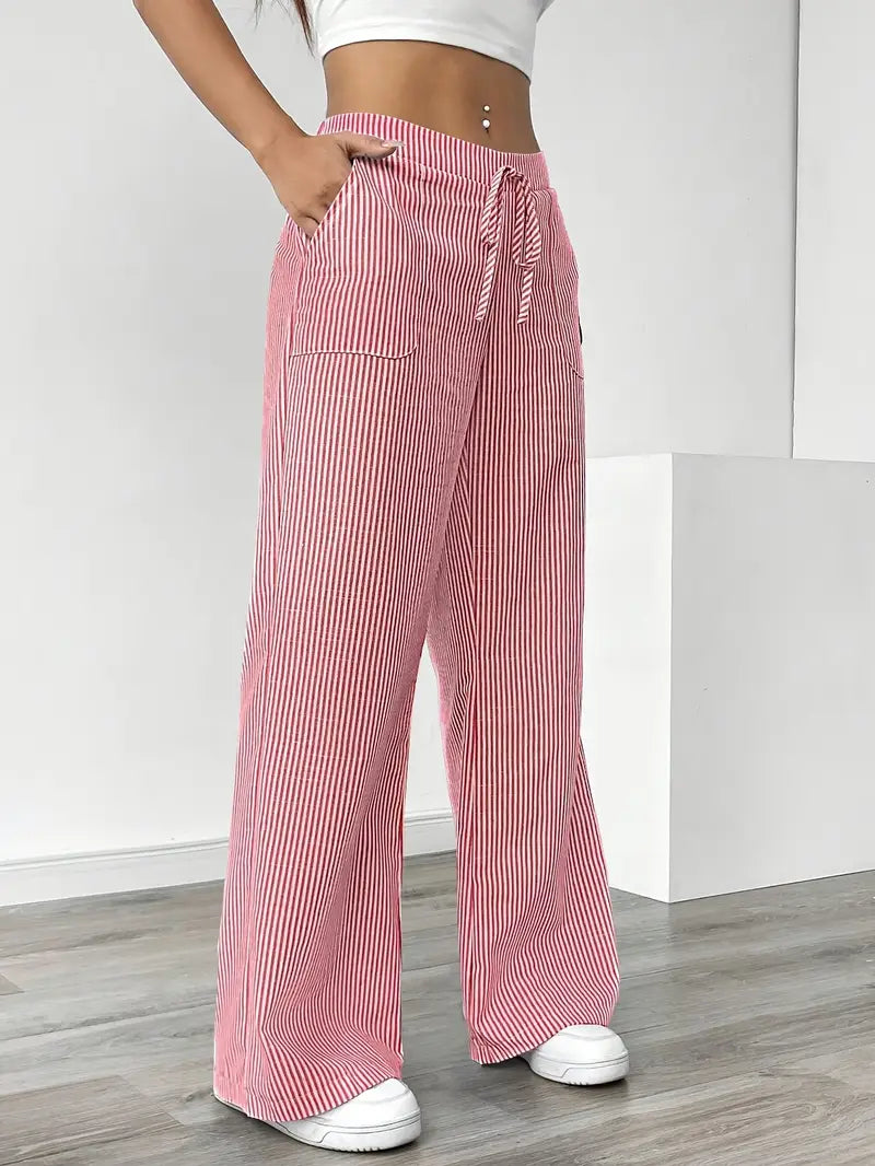 Marisol | Women's Wide Leg Striped Drawstring Beach Pants