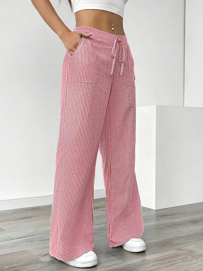 Marisol | Women's Wide Leg Striped Drawstring Beach Pants