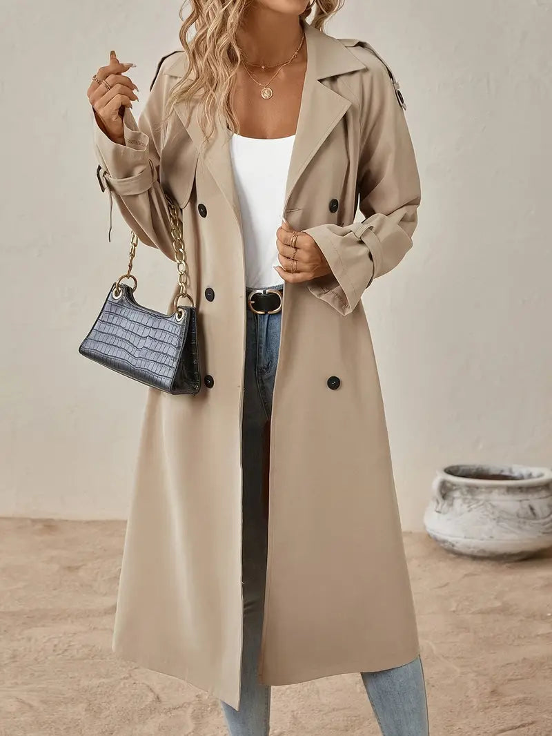 Eleanora | Women's Long Double-Breasted Belted Cuff Trench Coat