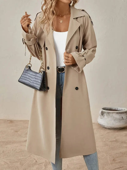 Eleanora | Women's Long Double-Breasted Belted Cuff Trench Coat