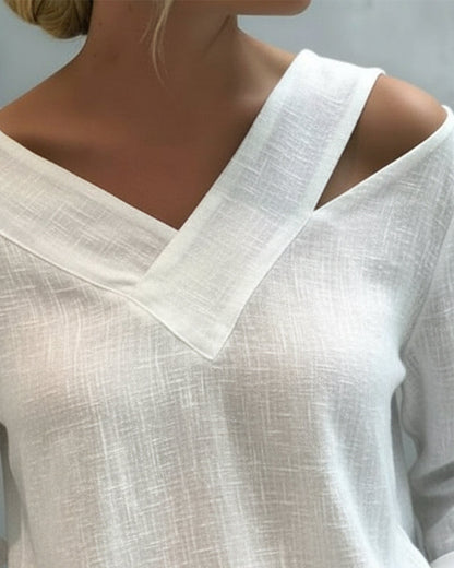 Aria | Off Shoulder Asymmetric V Neck Long Sleeve Relaxed Top