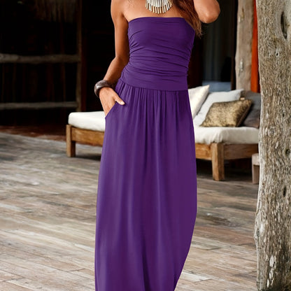 Marlowe | Women's Bandeau Ruched Pocket Maxi Dress