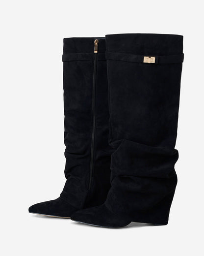Noirenne | Slouchy Fold Over Knee High Hidden Wedge Boots