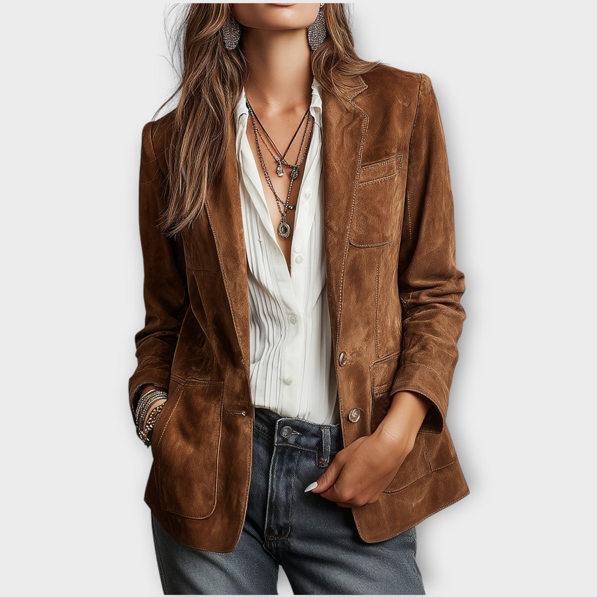 Rosewood | Women's Vintage Suede-Look Tailored Notch Lapel Blazer