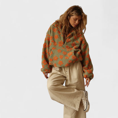 Marlowe | Women's Floral Sherpa Half Zip Fleece Pullover