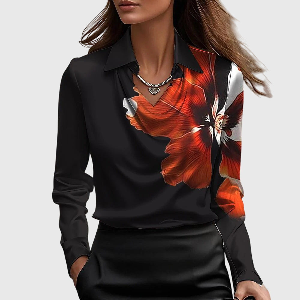 Brooklyn | Collared Cowl Neck Satin Long Sleeve Elegant Blouse