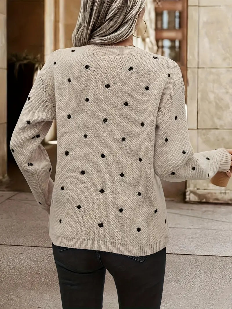 Marlenya | Women's Polka Dot Knitted Long Sleeve Sweater