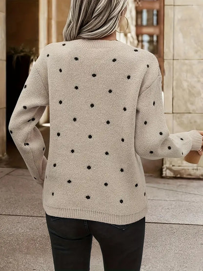 Marlenya | Women's Polka Dot Knitted Long Sleeve Sweater