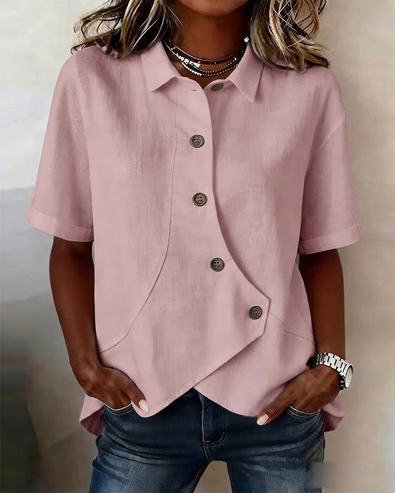 Marlowe | Women's Asymmetrical Placket Button Down Linen Blend Shirt