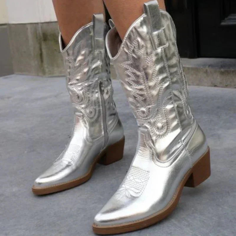 Delphie | Women's Metallic Embroidered Western Cowboy Boot