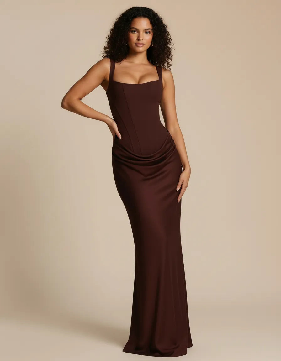 Amara | Women's Corset Bodice Draped Maxi Dress