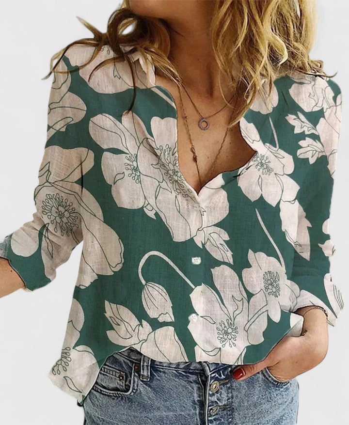 Elena | Long Sleeve Button Down Lapel Collar Relaxed Linen Blouse