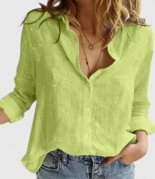 Elena | Long Sleeve Button Down Lapel Collar Relaxed Linen Blouse