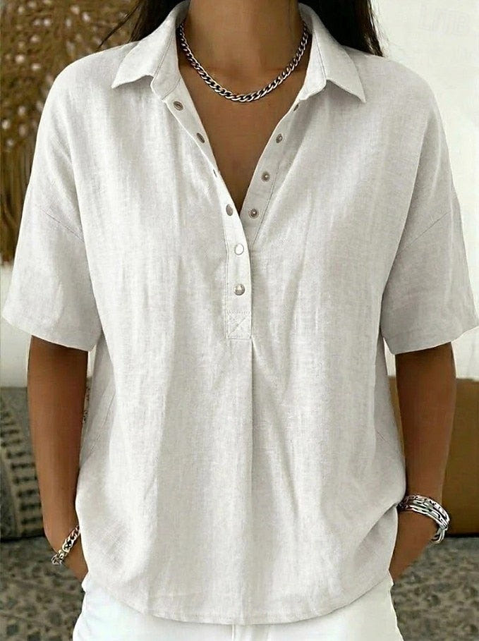 Waverly | Women's Relaxed Short Sleeve Collared Button Down Blouse