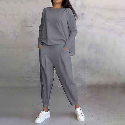 Marlowe | Women's Loose-Fit Long Sleeve Top and Tapered Trousers Co-Ord Set