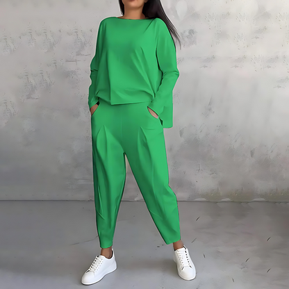 Marlowe | Women's Loose-Fit Long Sleeve Top and Tapered Trousers Co-Ord Set