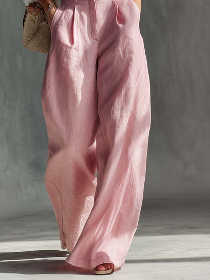 Gwendolyn | Pleated High Waist Wide Leg Suspender Linen Blend Overall