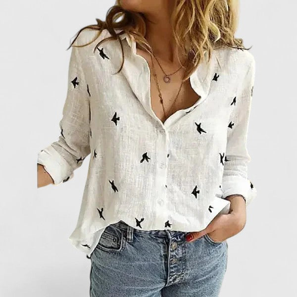 Elena | Long Sleeve Button Down Lapel Collar Relaxed Linen Blouse