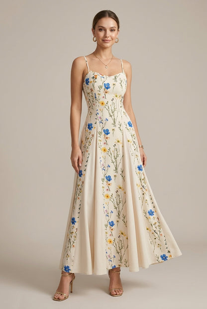 Jade | Floral Spaghetti Strap Sweetheart A-Line Maxi Dress