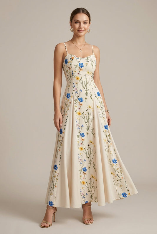 Jade | Floral Spaghetti Strap Sweetheart A-Line Maxi Dress