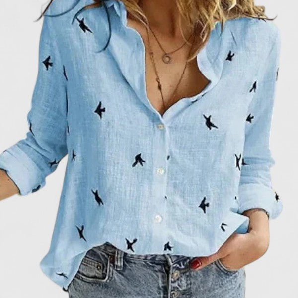 Elena | Long Sleeve Button Down Lapel Collar Relaxed Linen Blouse