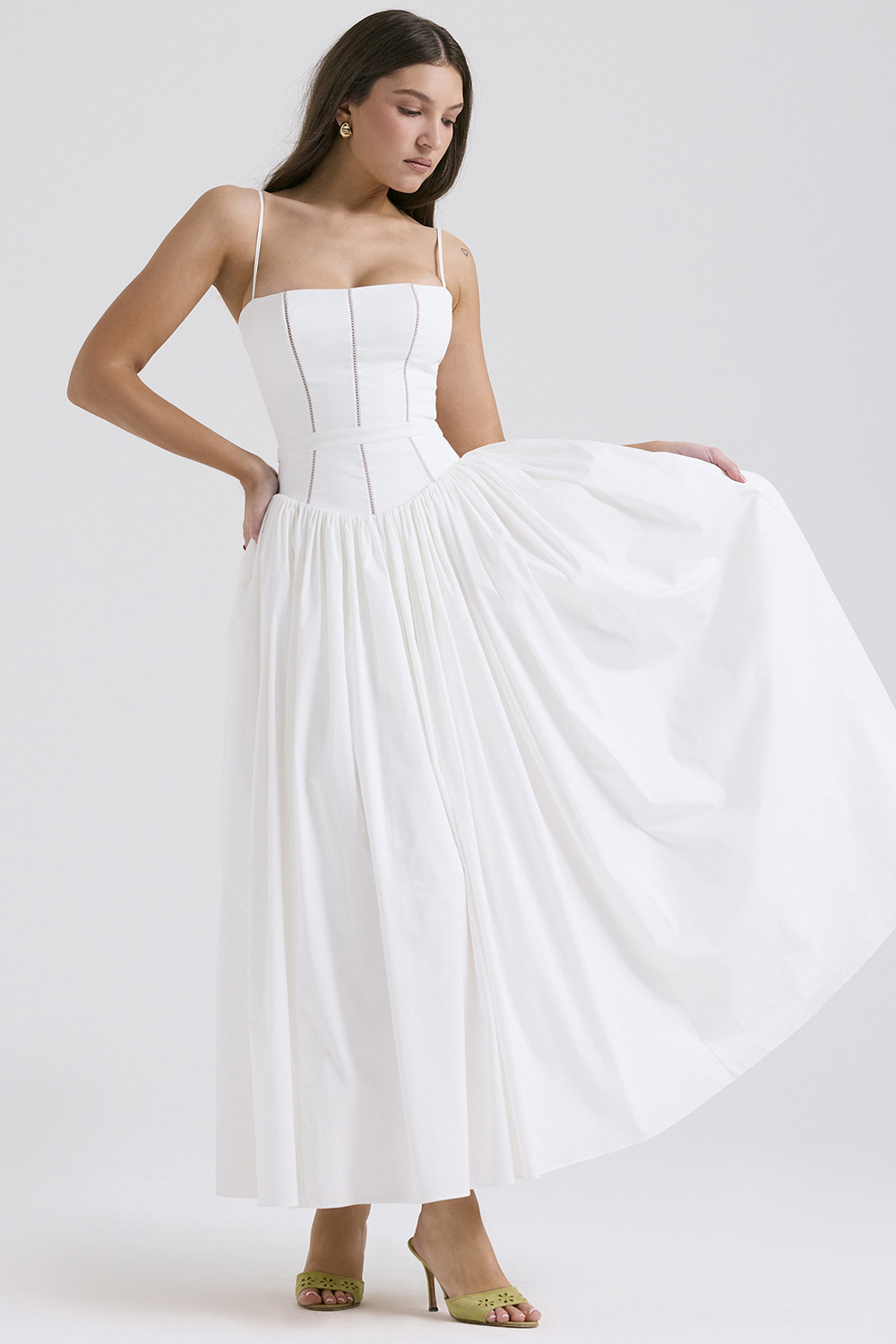Gabriella | Corset Bodice Flowing Skirt Midi Wedding Guest Dress