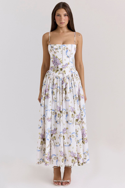 Gabriella | Corset Bodice Flowing Skirt Midi Wedding Guest Dress