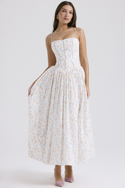 Gabriella | Corset Bodice Flowing Skirt Midi Wedding Guest Dress