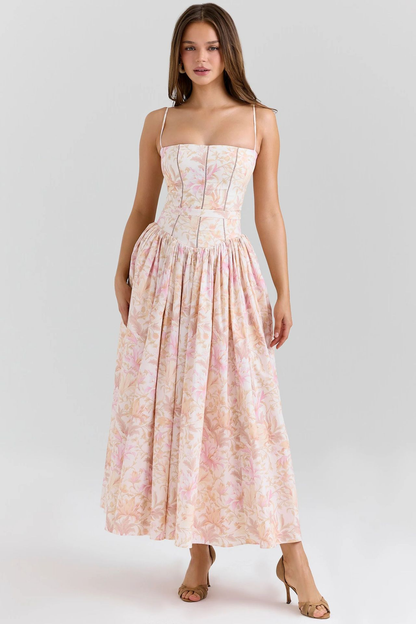 Gabriella | Corset Bodice Flowing Skirt Midi Wedding Guest Dress
