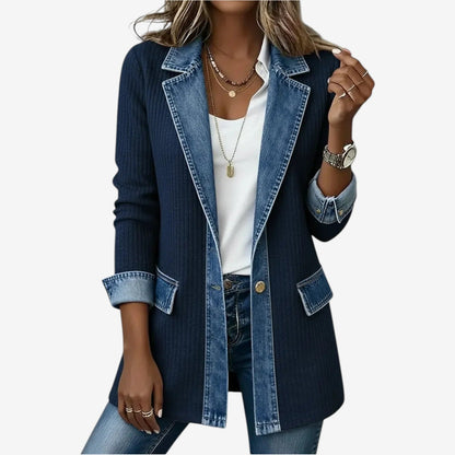 Rosalind Vega | Women's Denim Contrast Layered Collar Jacket
