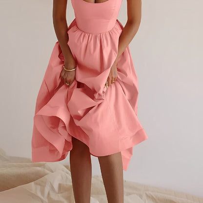 Alina | Fitted Bodice Spaghetti Strap A-Line Midi Elegant Summer Dress