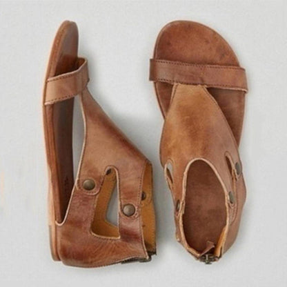 Delaney | Cutout Ankle Studded Strap Open Toe Flat Orthopedic Sandal