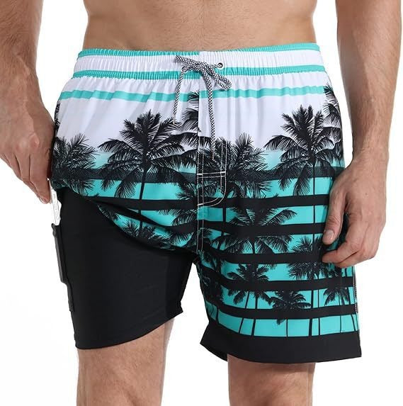 Kai | Men's Swim Shorts Quick Dry Tropical Print Compression Liner