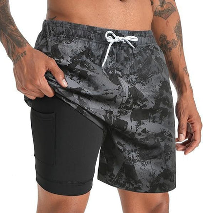Kai | Men's Swim Shorts Quick Dry Tropical Print Compression Liner