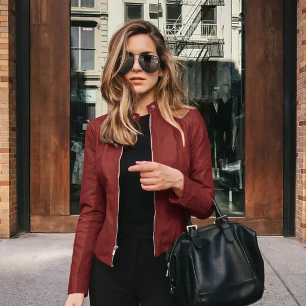 Larkin | Women's Leather Look Biker Zip Jacket