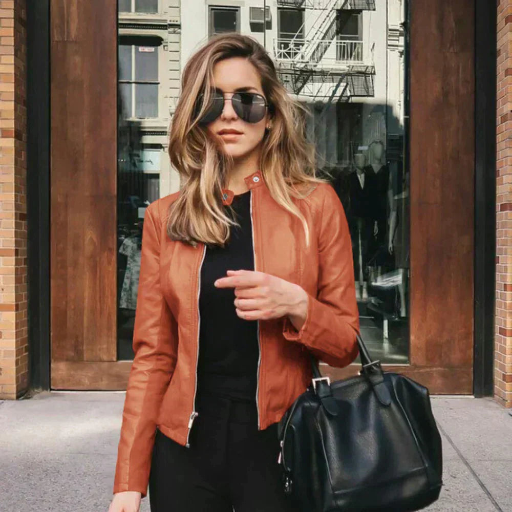 Larkin | Women's Leather Look Biker Zip Jacket