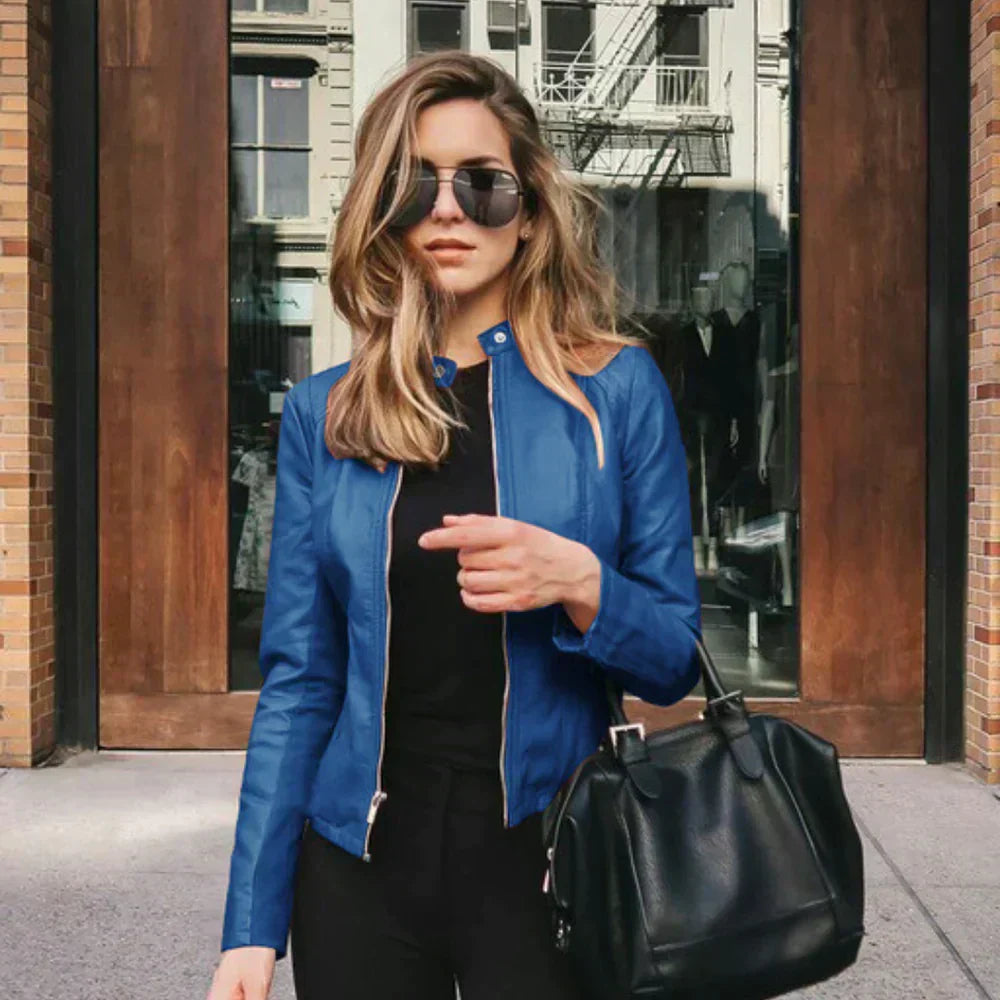 Larkin | Women's Leather Look Biker Zip Jacket