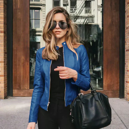 Larkin | Women's Leather Look Biker Zip Jacket