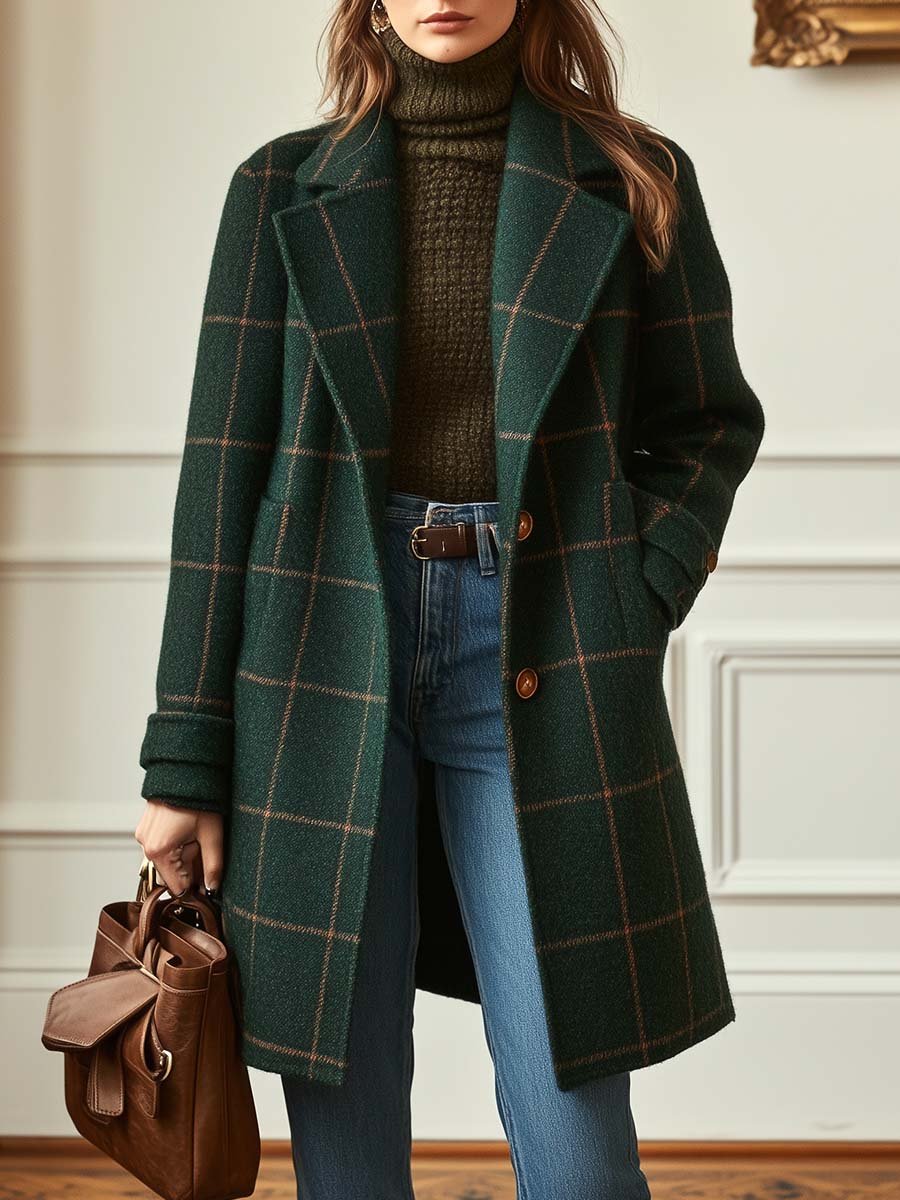Rosalind | Women's Check Wool Blend Lapel Collar Winter Coat