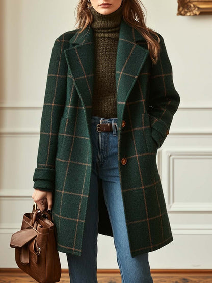 Rosalind | Women's Check Wool Blend Lapel Collar Winter Coat