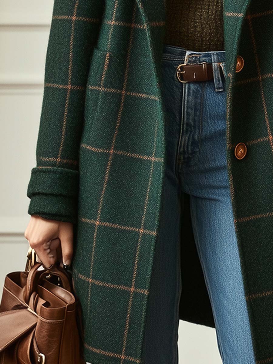 Rosalind | Women's Check Wool Blend Lapel Collar Winter Coat