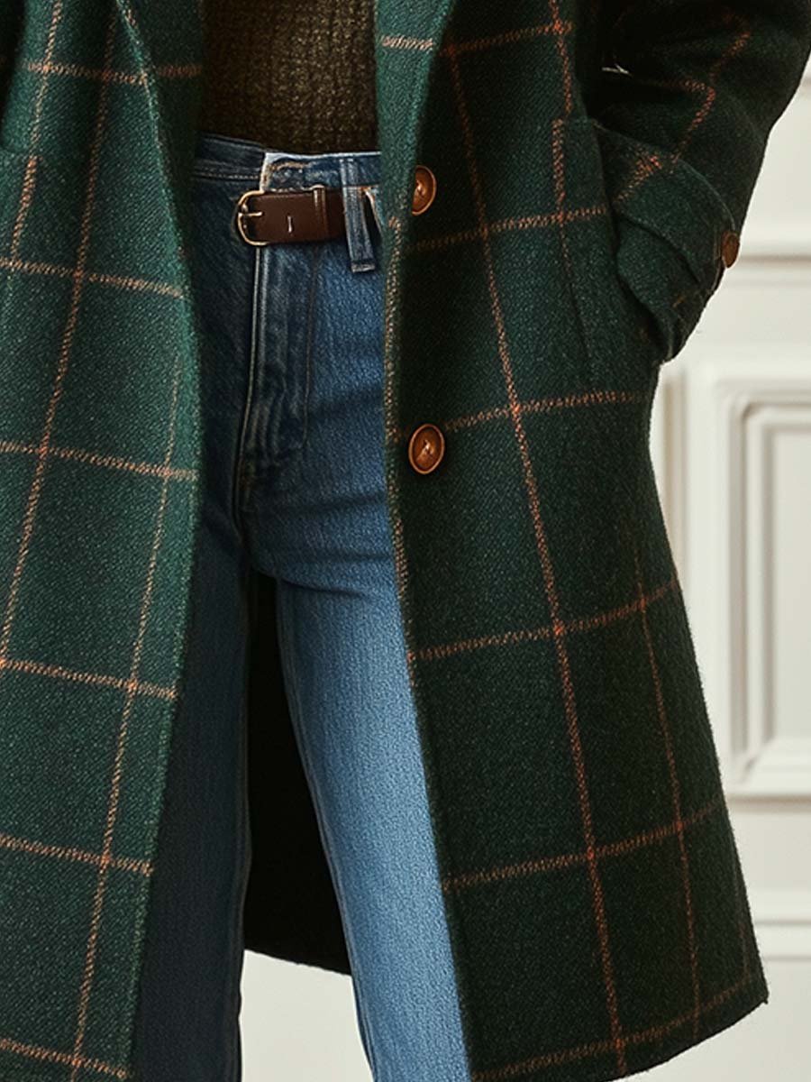Rosalind | Women's Check Wool Blend Lapel Collar Winter Coat