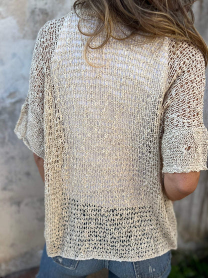 Barbara | Crochet Knit Cardigan Open Front Button Boho Tops
