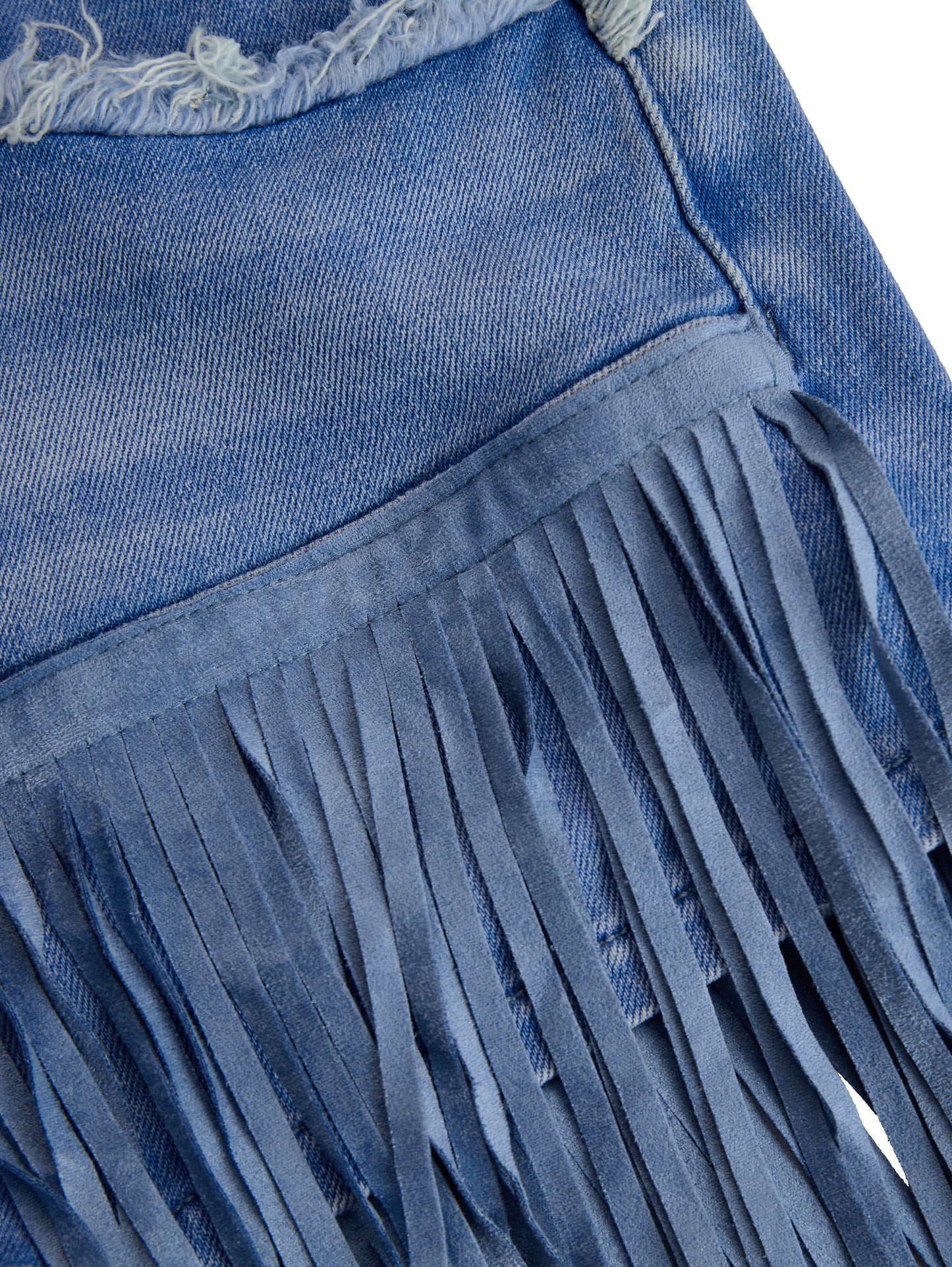 Kiera | Denim High Waist Raw Edge Pocket Fringe Hem Mini Skirt