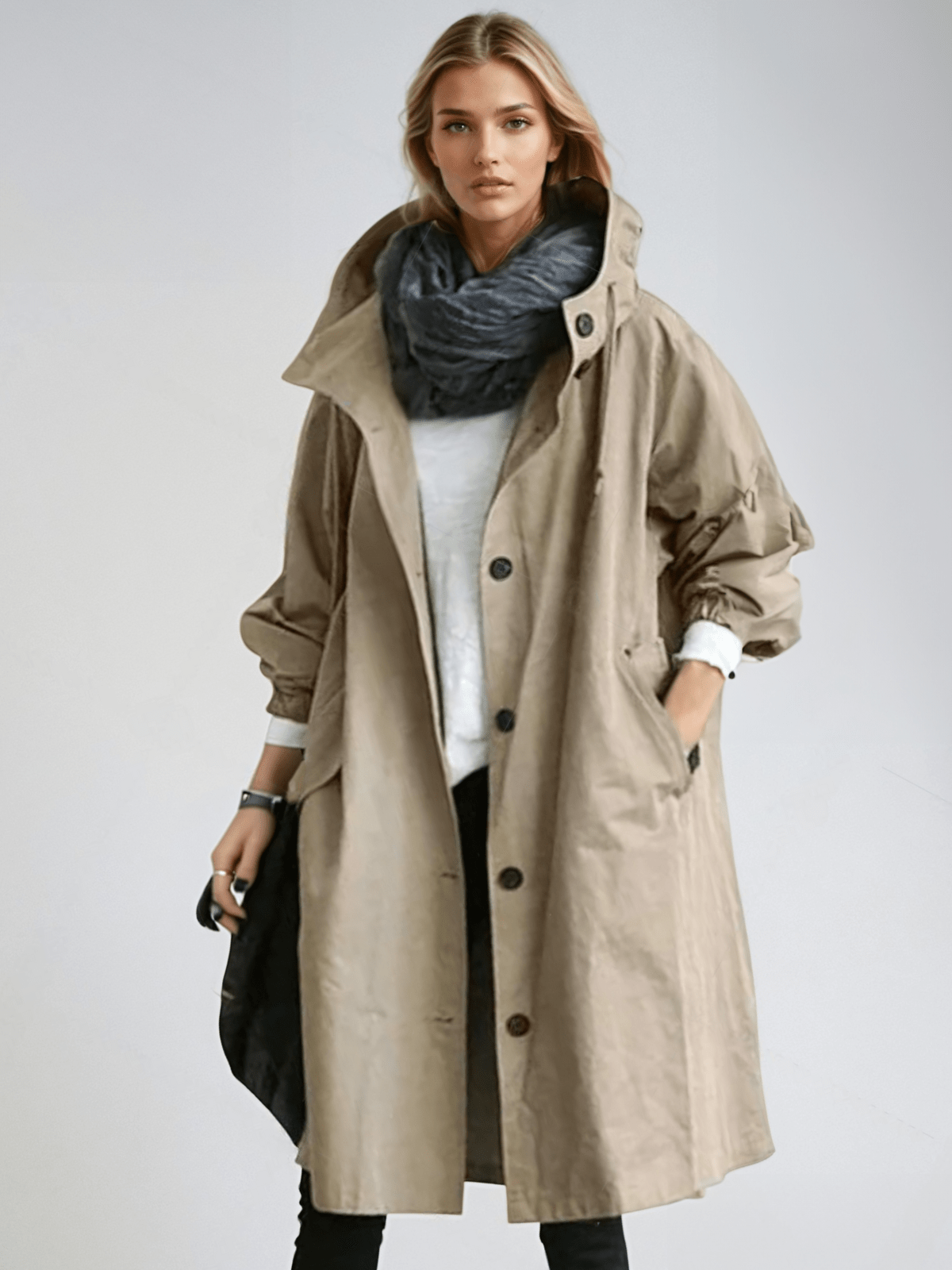 Elizabeth | Women's Water-Repellent Hooded Oversized Trench Coat