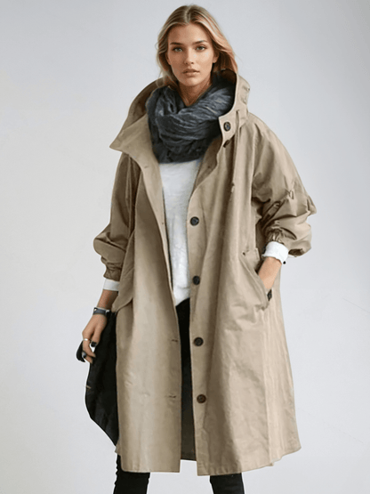 Elizabeth | Women's Water-Repellent Hooded Oversized Trench Coat